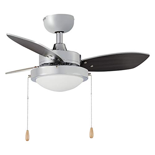 Amazon Basics 30-Inch Ceiling Fan - Includes Integrated Dimmable LED Light Kit - Three Reversible Blades, Chrome Finish