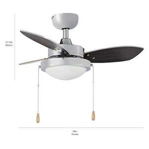 Amazon Basics 30-Inch Ceiling Fan - Includes Integrated Dimmable LED Light Kit - Three Reversible Blades, Chrome Finish