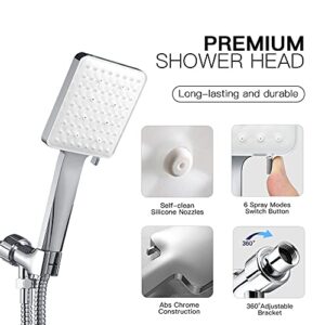 High Pressure Shower Head with Handheld - Modern Square Handheld Shower Heads - 6 Settings Detachable shower head with hose, Change Settings Much Easier Than the Twist Ones, Shower Accessories, Chrome