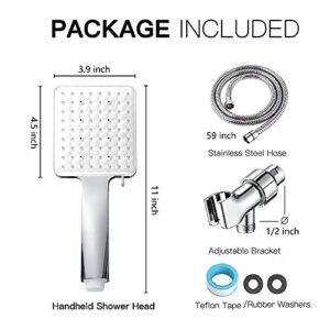 High Pressure Shower Head with Handheld - Modern Square Handheld Shower Heads - 6 Settings Detachable shower head with hose, Change Settings Much Easier Than the Twist Ones, Shower Accessories, Chrome