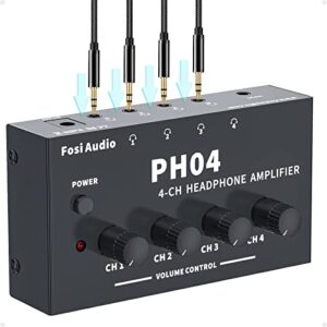 fosi audio ph04 4 channel headphone amplifier stereo audio amp with 12v 1.5a power adapter ultra-compact portable headphone splitter for studio and stage