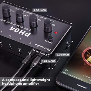 Fosi Audio PH04 4 Channel Headphone Amplifier Stereo Audio Amp with 12V 1.5A Power Adapter Ultra-Compact Portable Headphone Splitter for Studio and Stage