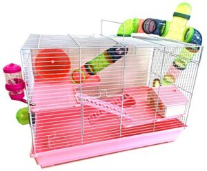 large 3-levels dwarf hamster expandable and customizable habitat house cage for rodent gerbil mouse mice rat with crossover tube tunnel