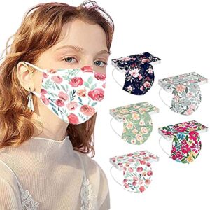 50 Pack Adults Floral Disposable Face Masks with Design, 3 Ply Protective Breathable Women Men Flower FaceMask with Nose Wire (Floral #14)