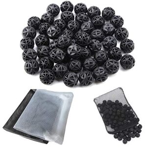 cesfonjer 90pcs bio balls filter media with sponge aquarium filter media tank bio balls, for fish tank, aquarium, pond filter media (18mm) + 2 pcs aquarium media filter bag