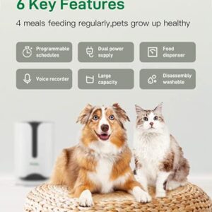 iPetDog Automatic Cat Feeder,7L Smart Auto Pet Dog Feeders, Dog and Cat Food Dispenser with Voice Recorder, Portion Control and Programmable Timer for 4 Meals