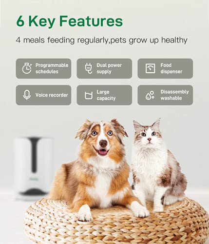 iPetDog Automatic Cat Feeder,7L Smart Auto Pet Dog Feeders, Dog and Cat Food Dispenser with Voice Recorder, Portion Control and Programmable Timer for 4 Meals