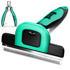 ruff 'n ruffus deshedding brush for dogs & cats - reduces shedding by up to 95% with detachable head & non-slip grip, comes with free nail clippers, suitable for all breeds