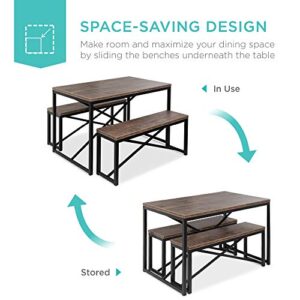 Best Choice Products 45.5in 3-Piece Bench Style Dining Table Furniture Set, 4-Person Space-Saving Dinette for Kitchen, Dining Room w/ 2 Benches, Table - Brown/Black