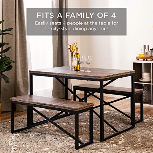 Best Choice Products 45.5in 3-Piece Bench Style Dining Table Furniture Set, 4-Person Space-Saving Dinette for Kitchen, Dining Room w/ 2 Benches, Table - Brown/Black