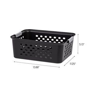 IRIS USA Plastic Storage Basket, 6-Pack, Medium, Shelf Basket Organizer for Pantries, Kitchens, Cabinets, Bedrooms, Black