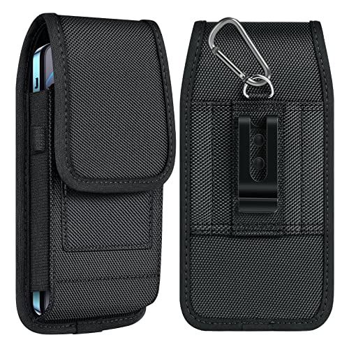 ykooe Belt Clip Holster Case for iPhone 11 12 13 14 Pro Max, XS Max, XR, 8+ Galaxy S22 S20 S21 Fe Plus Ultra A14 A13 Google Pixel 6 7 Pro Nylon Cell Phone Belt Holder for Men, Black