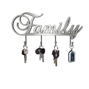 myartte key holder- key hooks decorative for wall decorative zinc alloy key organizer rack with 4 hooks -with screws (antique sliver family)