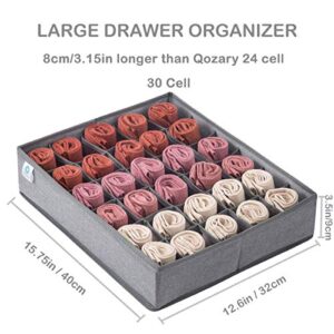 Qozary 2 Pack Socks Underwear Drawer Organizer with Solid Bottom, 30 Cells or 20 Cells Cabinet Closet Storage Boxes Divider for Clothes, Lingerie, Underwear, Ties (Gray, 30 + 20 Cells)