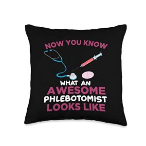 Phlebotomy Gift for Medical Technicians Funny Phlebotomist Quote Blood Venipuncture Vein Syringe Throw Pillow, 16x16, Multicolor