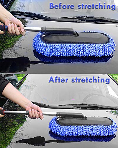 Moonlinks Car Duster Kit, Extendable Handle Microfiber Duster Dashboard Duster Interior,Air Conditioner Vent Brush and Microfiber Cloth for Cleaning Exterior or Interior Auto Duster Set (Set of 4)