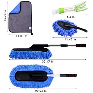 Moonlinks Car Duster Kit, Extendable Handle Microfiber Duster Dashboard Duster Interior,Air Conditioner Vent Brush and Microfiber Cloth for Cleaning Exterior or Interior Auto Duster Set (Set of 4)