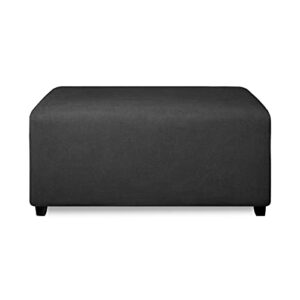 purefit super stretch soft form fit ottoman cover rectangle - ottoman slipcovers for foot stool & folding storage furniture for living room with nonslip elastic bottom (large, dark gray)
