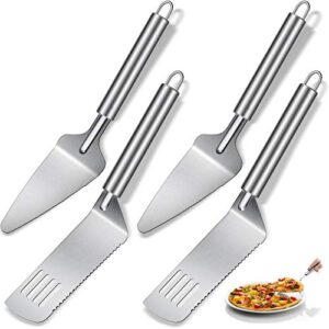 4 pieces pie server set stainless steel pie spatula serrated cake cutter with comfortable handle, easy to grip for cutting and serving desserts brownies pizza and cake