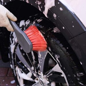 brushdepot Short Handle Wheel & Tire Brush,Soft Dense Nylon bristles car wash Brush for Truck,RV,Motorcycle,Deck Cleaning,Chemical Resistant