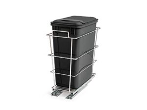 newage products home cabinet pull-out waste basket, kitchen under sink sliding pull out waste container bin trash cans, garbage can heavy-duty steel frame plastic bin, 35-litres capacity, 80672