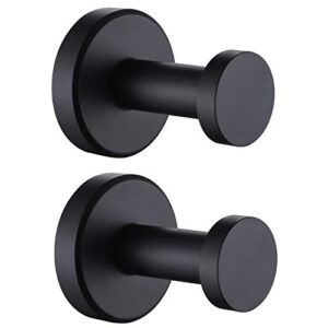 APLusee Bathroom Towel Hook 2 Pack, Stainless Steel Round Coat Robe Hanger, Contemporary Decorative Toilet Kitchen Clothes Wall Holder (Matte Black)