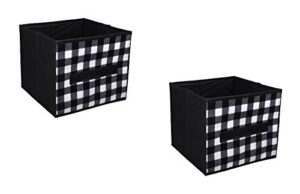 1541 - set of 2 black & white check flannel fabric storage cube bin 9x9x8 – wq13