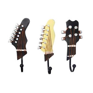 gifts for music lovers, guitar music decor, music decorations for home, decorative hooks for wall hanging clothes coats towels keys hats, wall mounted heavy duty (3-pack)