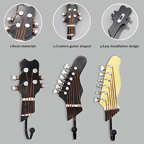 Gifts for Music Lovers, Guitar Music Decor, Music Decorations for Home, Decorative Hooks for Wall Hanging Clothes Coats Towels Keys Hats, Wall Mounted Heavy Duty (3-Pack)