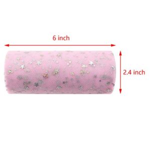 Ruiwaer 10 Yard Pink Star Sequins Tulle Sparkling Tulle 6" Width Tulle Roll for Handmade Crafts Such as Bows, Skirts or Gift Wrapping