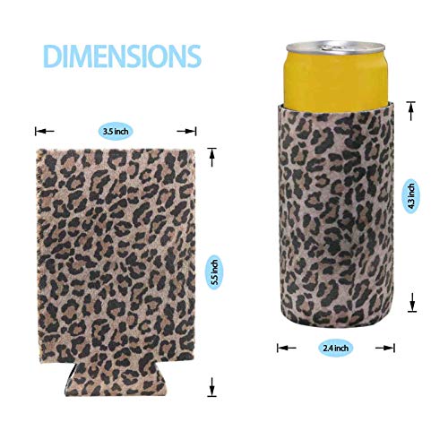 Casa-Eco Soft Velvet Fabric Neoprene Slim Can Cooler, 12oz Beverage Skinny Cans Sleeves for Girls, Wedding, Bachelorette Party, Events, 4 Pack (Leopard-Zebra-Giraffe-Cheetah)