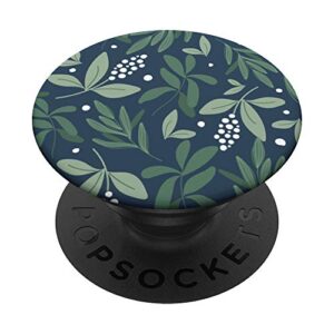 green botanical foliage & white berry floral bud pattern popsockets popgrip: swappable grip for phones & tablets