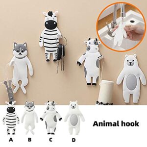 DUO ER Cute Cow Cartoon Animal Hook Free Punch Fridge Magnet Key Sticky Hook Hat Clothes Hook for Light Widgets Keychain Hook (Color : C)