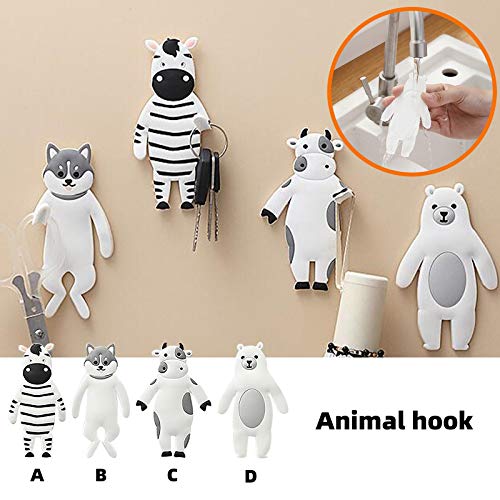 DUO ER Cute Cow Cartoon Animal Hook Free Punch Fridge Magnet Key Sticky Hook Hat Clothes Hook for Light Widgets Keychain Hook (Color : C)