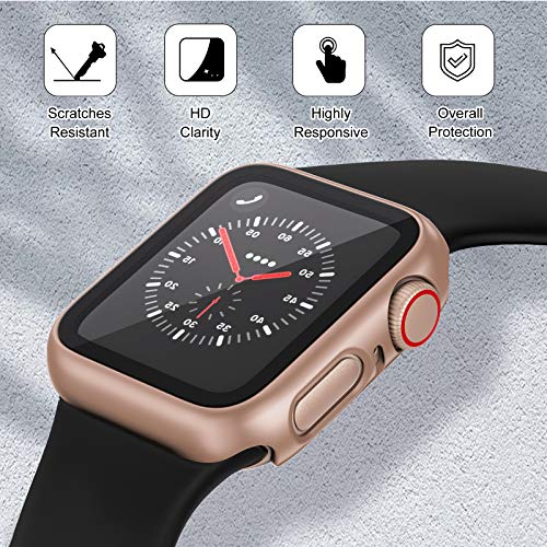 EDIMENS 2 Pack Hard PC Case Compatible with Apple Watch Series 6 / SE / 5/4 40mm Women Men, Overall PC Case Slim Tempered Glass Screen Protector Protective Cover for Apple iWatch 40mm SE Rose