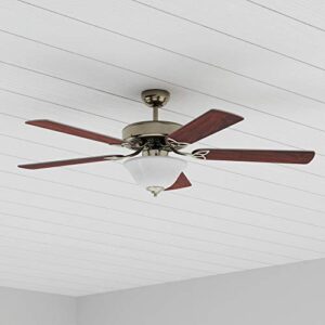 Amazon Basics 52-Inch Ceiling Fan - Includes LED Light Kit with Two Medium Base LED Light Bulbs - Five Reversible Blades, Brushed Nickel Finish