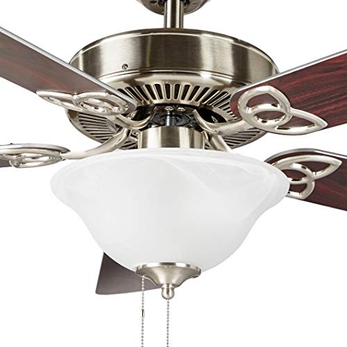 Amazon Basics 52-Inch Ceiling Fan - Includes LED Light Kit with Two Medium Base LED Light Bulbs - Five Reversible Blades, Brushed Nickel Finish