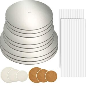 89 pieces cake tier stacking kit sturdy round cake boards with parchment paper round and plastic cake dowel rods for cake tier stacking support decorating (6 inch, 8 inch, 10 inch,silver boards)