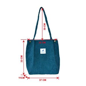 MODANA Corduroy Women Totes Grocery Bag with Inner Pockets, Lightweight Reusable Washable and Ecofriendly, Perfect Handbags for Shopping Travel School and So on(Blue-2)