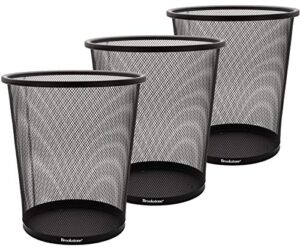 brookstone [3 pack metallic mesh wastebasket for office & home, open top, under desk trash can, lightweight & sturdy recycling bin