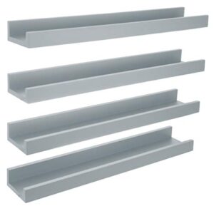 kiera grace edge floating photo frame shelf-cloud, 23" x 4", set of 4 wall organization, light grey