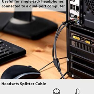 SOLMIMI Headset Splitter Cable for PC 3.5mm Crystal-Nylon Braid 3.5mm Female to Dual 3.5mm TRS Male Headphone Mic Audio Y Splitter Cable CTIA Gaming Headset to PC Adapter - Matte Black 0.3M