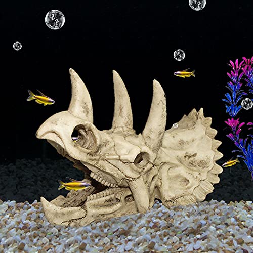 Tfwadmx Bearded Dragon Tank Accessories Resin Dinosaur Triceratops Skull Skeleton Reptiles Hideouts Cave Vines Leaves Aquarium Decorations for Lizards,Chameleon,Snake,Spider,Gecko