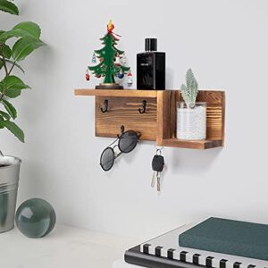 AKKO Wooden Key Holder for Wall Decorative Mail and Key Holder Organizer with 4 Key Hooks and “Z” Shape Wall Mount Floating Shelf ,Rustic Home Decor for Wall, Entryway, Mudroom, Bathroom