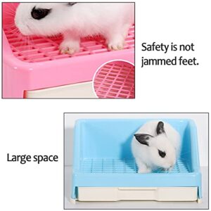 kathson Rabbit Litter Box with Drawer, Small Animal Litter Pet Toilet Potty Trainer Corner Bunny Litter Bedding Box Plastic Pet Pan for Hamster/Guinea Pig/Ferret/Galesaur/Chinchilla (Blue)