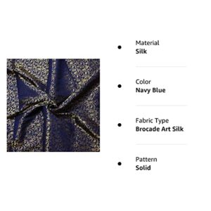 Brocade Art Silk Fabric Navy Blue Brocade Fabric by The Yard Home Decor Wedding Lehenga Fabric