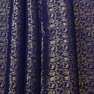 Brocade Art Silk Fabric Navy Blue Brocade Fabric by The Yard Home Decor Wedding Lehenga Fabric