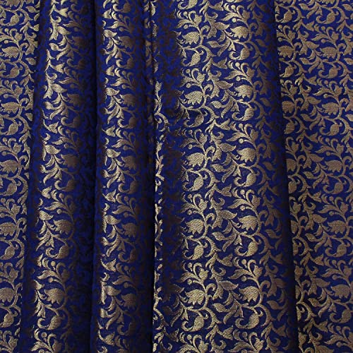 Brocade Art Silk Fabric Navy Blue Brocade Fabric by The Yard Home Decor Wedding Lehenga Fabric