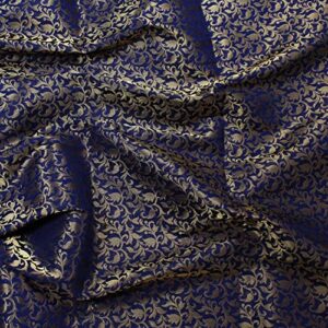 Brocade Art Silk Fabric Navy Blue Brocade Fabric by The Yard Home Decor Wedding Lehenga Fabric