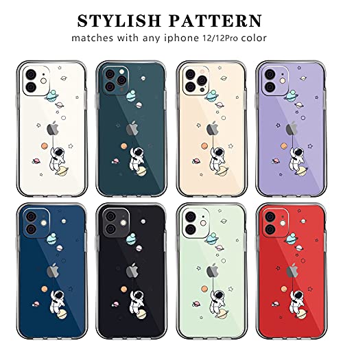 NITITOP Compatible for iPhone 12 / iPhone 12 Pro Case Clear Cute with Astronaut Outer Space Planet Star Creative Pattern,for Girls Boys Soft TPU Shockproof Slim for iPhone 12/12 Pro-Balloon